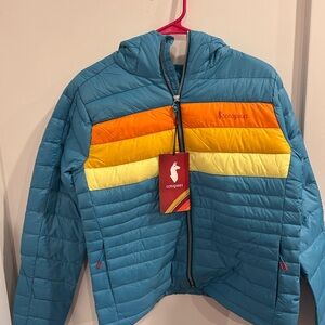 Cotopaxi Womens Blue Jacket with Colorful Stripes